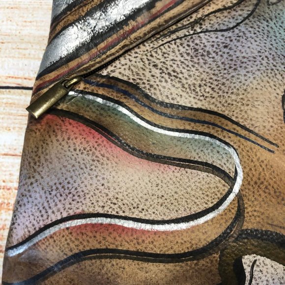 Allan Edward Vintage Leather Painted  Signed Clutc - Picture 2 of 11